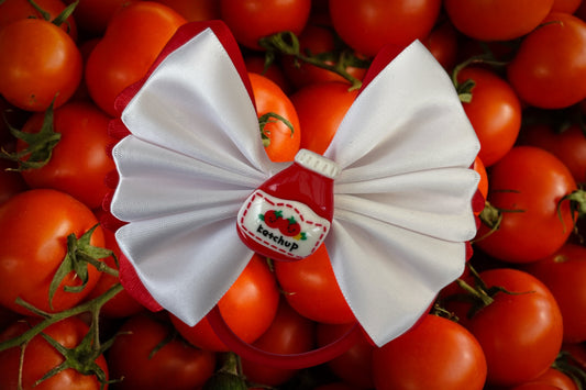 Tomato ketchup themed hair bow bobble