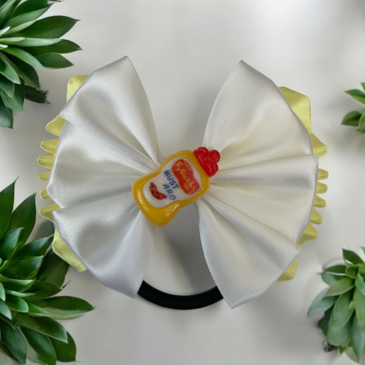 Mustard bottle themed hair bow bobble