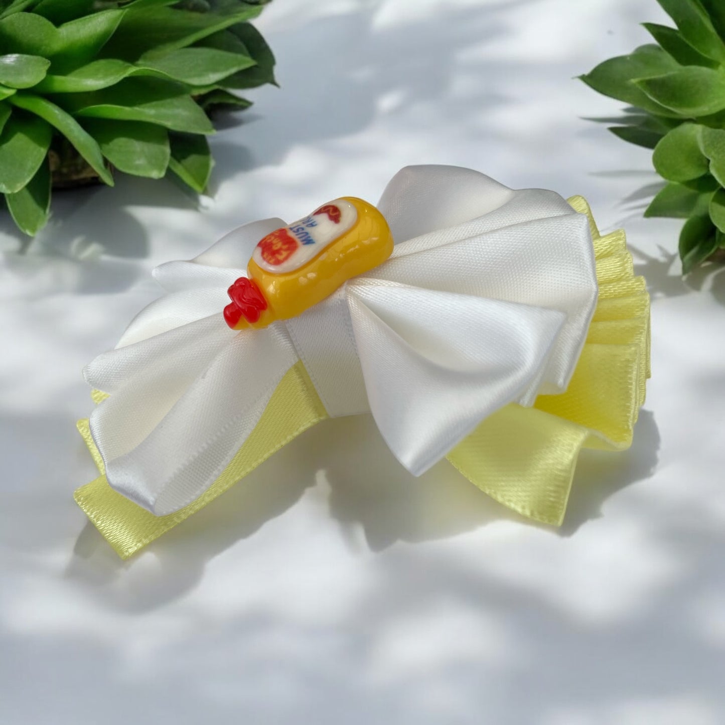 Mustard bottle themed hair bow bobble