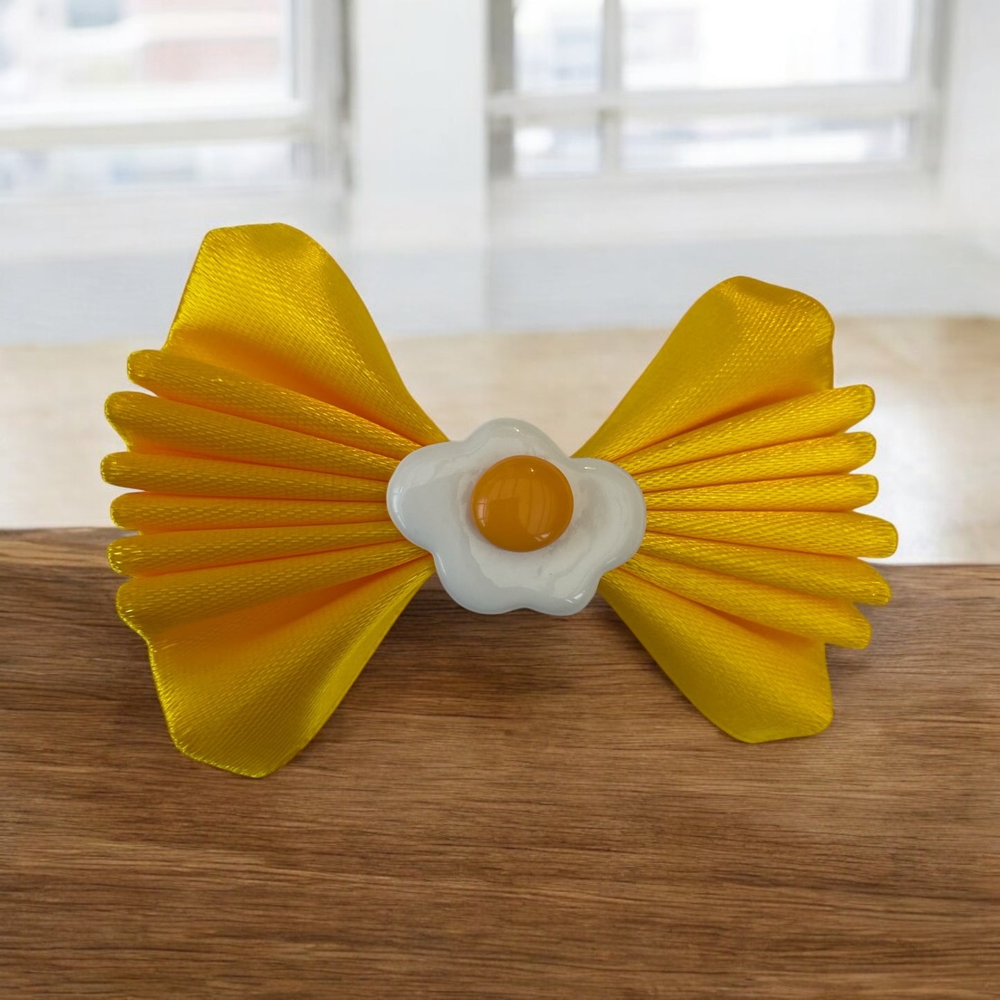 Fried egg sunny side up themed hair bow clip