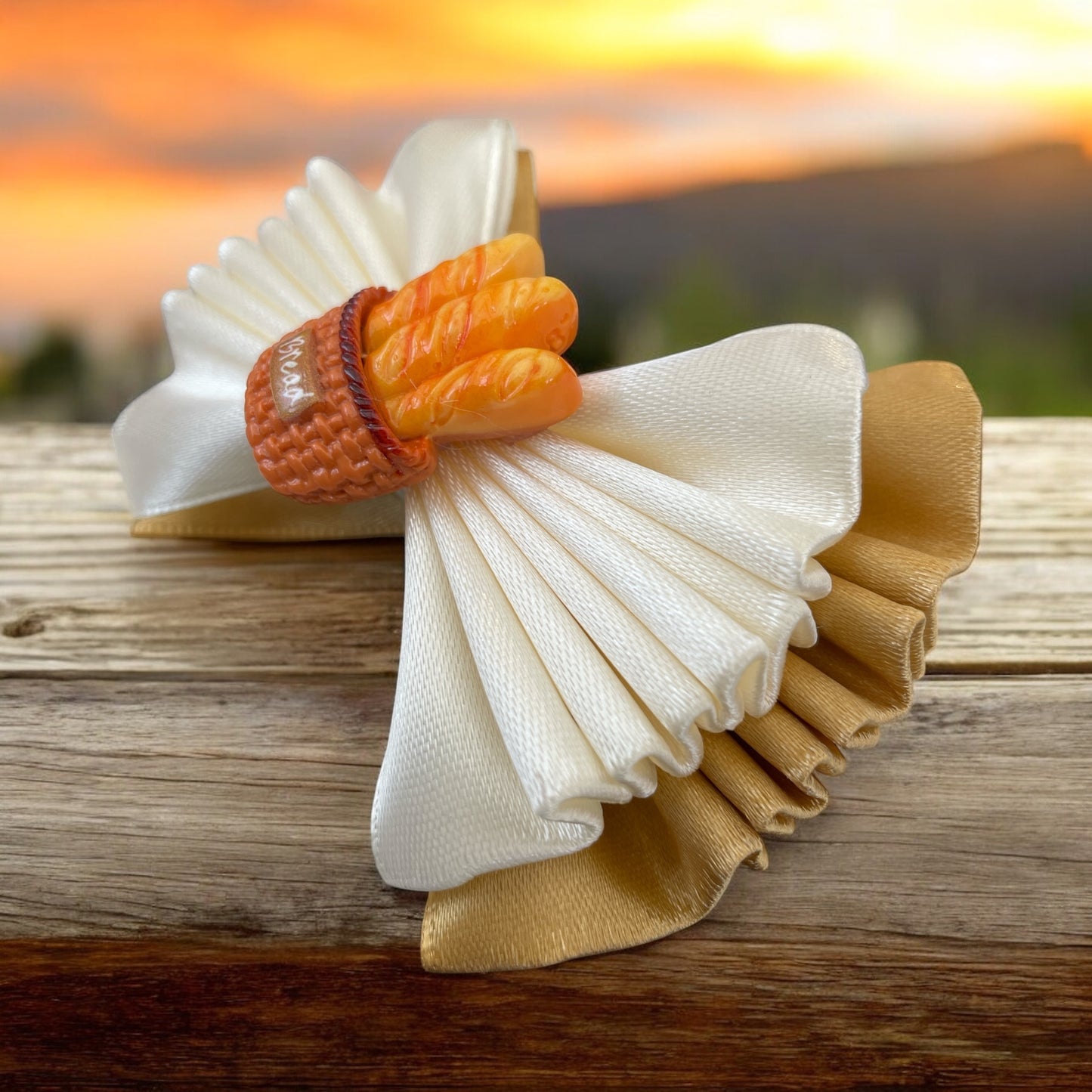 French bread stick basket themed hair bobble