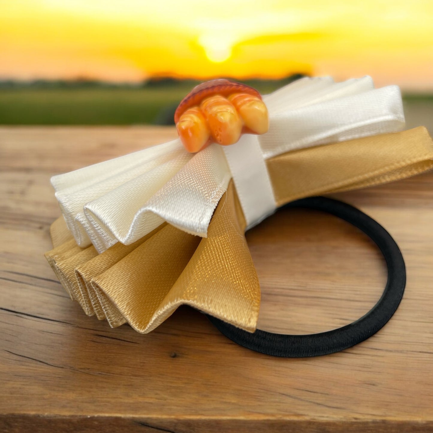 French bread stick basket themed hair bobble