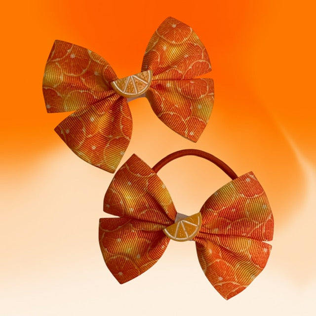 Orange themed hair bow bobble/clip